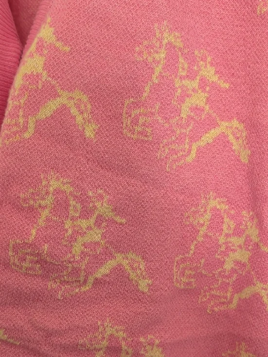 Pink Patterned With Yellow Cowgirls V-Neck Cardigan Sweater - Picture 3 of 6